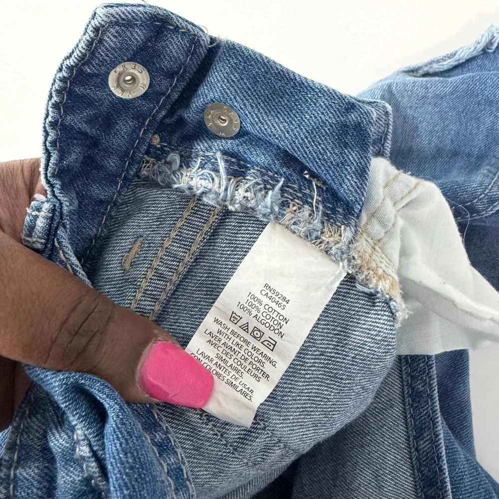 The Childrens Place Girls Denim Overall Dress Blue Distressed Raw‎ Hem Size 14